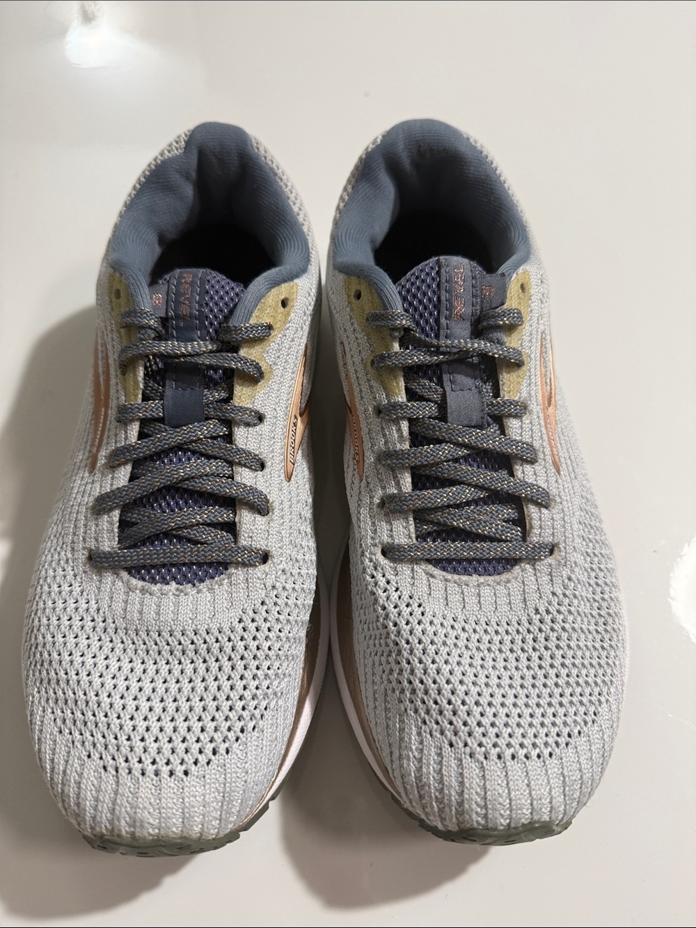 Brooks Revel 3 Running Shoes Gray Flint Stone Pale Gold Knit Women's Size 7